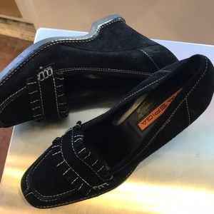 Via Spiga black suede wedges